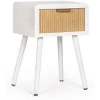 Bizzotto Nachttisch Charley aus Paulowniaholz, modern mit 1 Schublade, weiß natur, Design