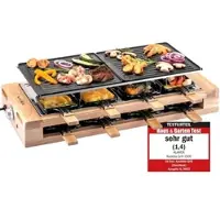 KLAMER Raclette 8 Personen, 1500W Raclette Grill mit Holzgestell, Raclette mit antihaftbeschichteter Grillplatte, Tischgrill elektrisch