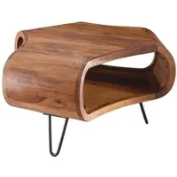 KADIMA DESIGN Couchtisch WL5.603 Sheesham massiv Holz 55 x 55 x 38 cm Ablage & Metallgestell, Retro Wohnzimmertisch Massivholz braun, Sofatisch modern Holztisch, Tisch mit Fach Wohnzimmer