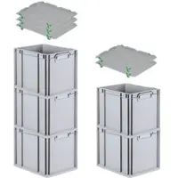 Proregal SparSet 5x Eurobox NextGen Grip mit Auflagedeckel & 4 grünen Verschlüssen, HxBxT 32x30x40cm, 30L, Grau, Griffe zu, Eurobehälter