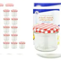 MamboCat 12er Set Sturzglas 125 ml To 66 rot karierter Deckel incl. Diamant-Zucker Gelierzauber Rezeptheft