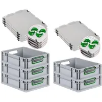 Proregal SparSet 5x Eurobox NextGen Color mit Auflagedeckel & Verschlüsse, HxBxT 12x30x40cm, 11L, Grau, Griffe grün offen, Eurobehälter, Box