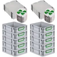 Proregal Spar Set 10x Eurobox Nextgen Color Mit Auflagedeckel & Schiebeschnappverschlüsse HxBxT 12 x 30 x 40 cm Griffe Grün Geschlossen Glatter Boden