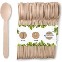 Biozoyg 100 Stück Löffel 16,5cm aus Holz, Einwegbesteck, umweltfreundliche Einweglöffel mit Biobeschichtung, kompostierbare Holzlöffel