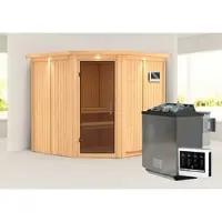 Karibu Sauna »Vöru«, inkl. 9 kW Bio-Kombi-Saunaofen mit externer Steuerung, für 4 Personen - beige