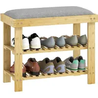 HOMCOM Schuhbank-60L x 29B x 49H cm-Grau+Naturholz | Gr.: onesize