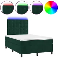 vidaXL Boxspringbett mit Matratze & LED Dunkelgrün 120x190 cm Samt