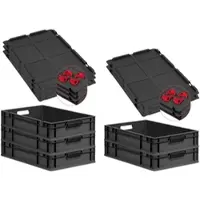 Proregal SparSet 5x Eurobox Nextgen Grip Mit Auflagedeckel Und Roten Verschlüssen HxBxT 12x40x60cm 23 Liter Schwarz Griffe Offen