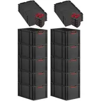 Proregal SparSet 10x Eurobox Nextgen Color Mit Auflagedeckel HxBxT 32x40x60cm 65 Liter Schwarz Griffe Rot Geschlossen Eurobehälter Transportbox