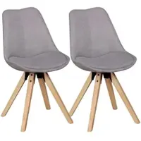KADIMA DESIGN 2er Set Retro Esszimmerstuhl LIMA Hellgrau Polsterstuhl Stoff-Bezug Rückenlehne Design Küchen-Stuhl gepolstert