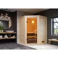 Karibu Sauna "Rysum" SET naturbelassen mit Ofen 3,6 kW integr. Strg.