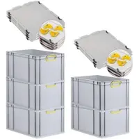 Proregal 5x Eurobox NextGen Color mit Auflagedeckel & Schiebeschnappverschlüsse | HxBxT 32x40x60cm | 65L | Griffe gelb zu