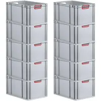 Proregal Spar Set 10x Eurobox Nextgen Color HxBxT 32 x 40 x 60 cm 65 Liter Griffe Rot Offen Verstärkter Boden Eurobehälter Transportbox