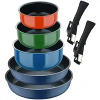 Bergner Click&Cook - Set 2 Bratpfannen Ø22/26cm aus Aluminiumgus und 3 Stielkasserollen Ø16/18/20cm aus gepresstem Aluminium mit 2 abnehmbaren Griffen