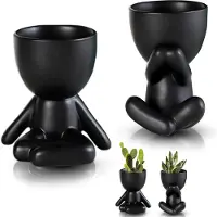 OEM Mini Keramik-Topf-Set - Cactus-Topf - 2 Stücke - Schwarz - Keramik