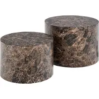 Ebuy24 Dice Couchtisch, modern, rund, Marmor, Braun, Set aus 2 Tischen, 58x58x40 cm