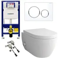 Alpenberger Hänge WC Set mit Geberit Spülkasten Betätigungsplatte und Bausatz | Spülrandlose Dusch Toilette mit Armatur | Wand WC Vorwandelement WC