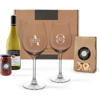 Royal Leerdam Wein Geschenkset mit Weißwein, gravierten Gläsern & Snacks