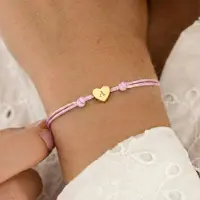 Yoursurprise Personalisiertes Kordelarmband - Rosa - Goldenes Herz