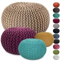 Amagohome Strickhocker XXL Pouf Ø55 H37cm Bodenkissen Sitzpouf Baumwolle nachhaltig : beige