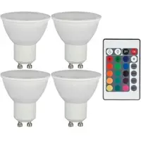 V-TAC RGB LED GU10 Leuchtmittel dimmbar mit Fernbedienung mit Farbwechsel, 4,8 Watt 420 Lumen 3000K warmweiß, DxH 4,5x8,8 cm, 4er Set