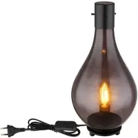 Globo Tischleuchte Rauchglas Nachttischleuchte LED Retro Glas Beistellleuchte schwarz, Metall, 7W 806lm warmweiß, DxH 18x35 cm