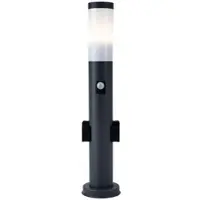 Globo Außenleuchte LED Stehleuchte mit Bewegungsmelder Edelstahl Wegeleuchte Sockelleuchte Gartenleuchte anthrazit, mit 2 Steckdosen,, IP44, 1x 11W 1055lm warmweiß, DxH 13,1x60 cm