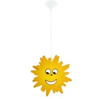ETC Pendelleuchte Kinderzimmer Sonne Hängeleuchte Sonne Kinderleuchte Hängelampe, Holz gelb, 1x LED 11W 1055W warmweiß, DxH 38x110 cm