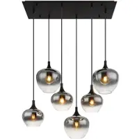 Globo Hängeleuchte, 6-Flammig, Glas, rauch, schwarz, L 86 cm