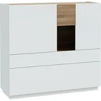 Forte LEWISVILLE Sideboard 180, minimalistisches Sideboard, 1-türig, Kippfach, Schublade, Holzwerkstoff, Wohnzimmer, Secret Grey | Valenica Eiche Holzdekor, 119,7 cm breit x 111,2 cm hoch x 41 cm tief