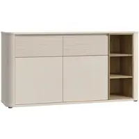 Forte BREATHTAKER Sideboard 160, modern minimalistisch, 2-türig, 2 Schubladen, Regalfach, Reliefstruktur, Holzwerkstoff, Beige/Mauvella Eiche Holzdekor, 160 cm breit x 83,1 cm hoch x 41,3 cm tief
