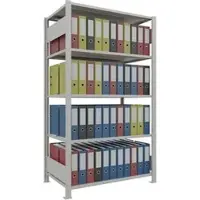 Schulte Lagertechnik Büroregal Stecksystem MultiPlus150, Grundregal, 5 Fachböden, mit Mittelanschlag, B 1000 x T 600 x H 1800 mm, Lichtgrau RAL 7035