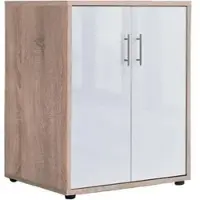 BMG Aktenschrank Office Edition, aus Holz, 54 x 74 x 52 cm (B/H/T), weiß hochglanz / sonoma eiche