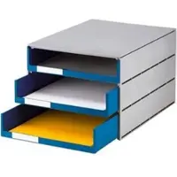 Styro Schubladenbox Styroval, Format C4, 3 offene Schübe, stapelbar, Beschriftungsmaterial, B 243 x T 335 x H 200 mm, Recycling-Kunststoff, grau-blau