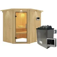 Karibu Sauna »Maardu«, inkl. 9 kW Saunaofen mit externer Steuerung, für 3 Personen - beige