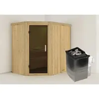 Karibu Sauna »Vijandi«, inkl. 9 kW Saunaofen mit integrierter Steuerung, für 3 Personen - beige