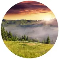 Wallart K&L Wall Art Vliestapete »Runde Vliestapete«, Bergtal Sonnenaufgang Deko, mehrfarbig, matt - bunt