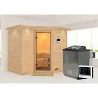 Karibu Sauna »Riga 2«, inkl. 9 kW Bio-Kombi-Saunaofen mit externer Steuerung, für 4 Personen - beige