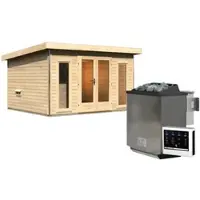 Karibu Saunahaus »Kuusalu 2«, 369x309x229 cm, 9 kW Bio-Ofen - braun