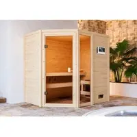 Karibu Sauna »Velise«, BxTxH: 196 x 145 x 187 cm, 9 kW Ofen mit externe Steuerung , für 2 Personen - beige