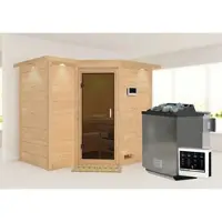 Karibu Sauna »Riga 2«, inkl. 9 kW Bio-Kombi-Saunaofen mit externer Steuerung, für 4 Personen - beige
