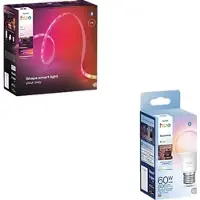 Philips Hue Flux Gradient Lightstrip, 4m, lebendige Farben und Atmosphäre, ChromasyncTM-Farbmischung + Essential E27 smarte LED Lampe, Bundle RGBWWIC