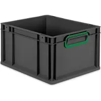 Proregal Eurobox NextGen Color, HxBxT 22x30x40cm, 20 Liter, Griffe grün zu, Schwarz, Eurobehälter, Transportbehälter
