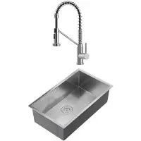 Vente-unique Set Spülbecken 76 x 45 cm SOELA + Armatur ROFLEX mit abnehmbarem Auslauf aus Edelstahl - Grau & Chromfarben