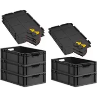 Proregal SuperSparSet 5x Eurobox Nextgen Grip Mit Scharnierdeckel Und Gelben Verschlüssen HxBxT 17x40x60cm 34 Liter Schwarz Griffe Offen