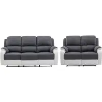 Vente-unique Couchgarnitur 3+2 - Microfaser & Kunstleder - Grau & Weiß - BRODY