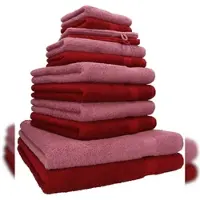 Betz 12-tlg. Handtuch-Set PREMIUM 100% Baumwolle 2 Duschtücher 4 Handtücher 2 Gästetücher 2 Seiftücher 2 Waschhandschuhe rubinrot/beere