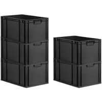 Proregal SparSet 5x Eurobox Nextgen Grip HxBxT 32x40x60cm 65 Liter Griffe Geschlossen Schwarz Eurobehälter Transportbox Transportbehälter