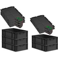 Proregal SuperSparSet 5x Eurobox Nextgen Grip Mit Scharnierdeckel Und Grünen Verschlüssen HxBxT 17x40x60cm 34 Liter Schwarz Griffe Geschlossen