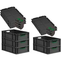 Proregal SuperSparSet 5x Eurobox Nextgen Color Mit Scharnierdeckel HxBxT 17x40x60cm 34 Liter Schwarz Griffe Grün Offen Eurobehälter Transportbox